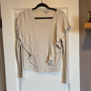 Allison Joy Beige Ruffle Long Sleeve Top